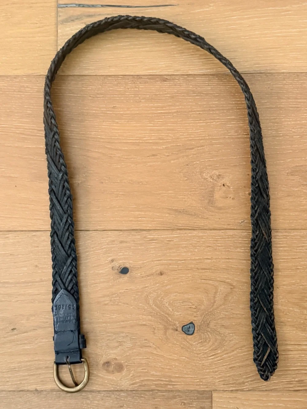 VTG Etienne Aigner 90s Braided Black Leather Belt Solid Brass Horseshoe Logo 39
